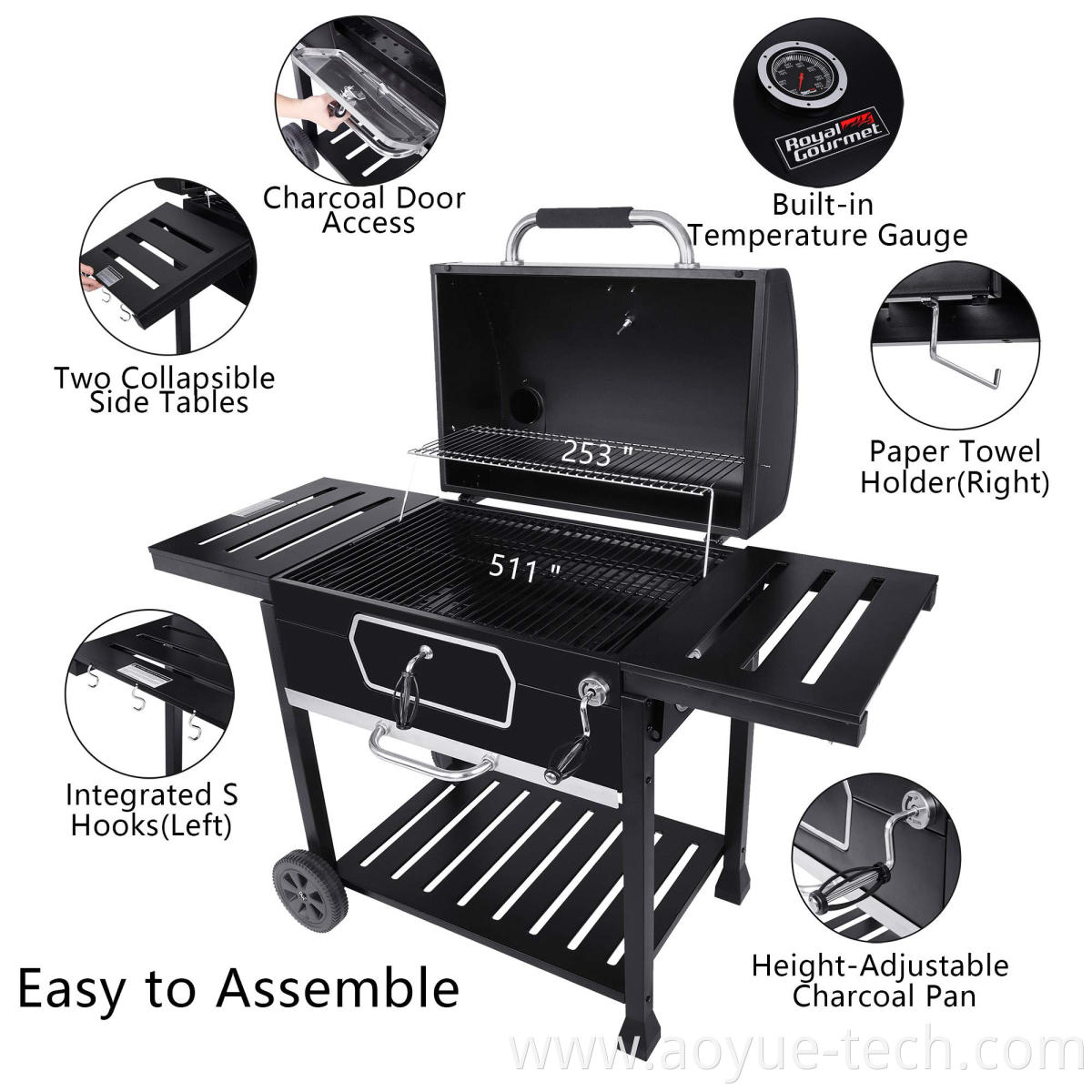 24-Inch Charcoal BBQ Grill Smoker Grill